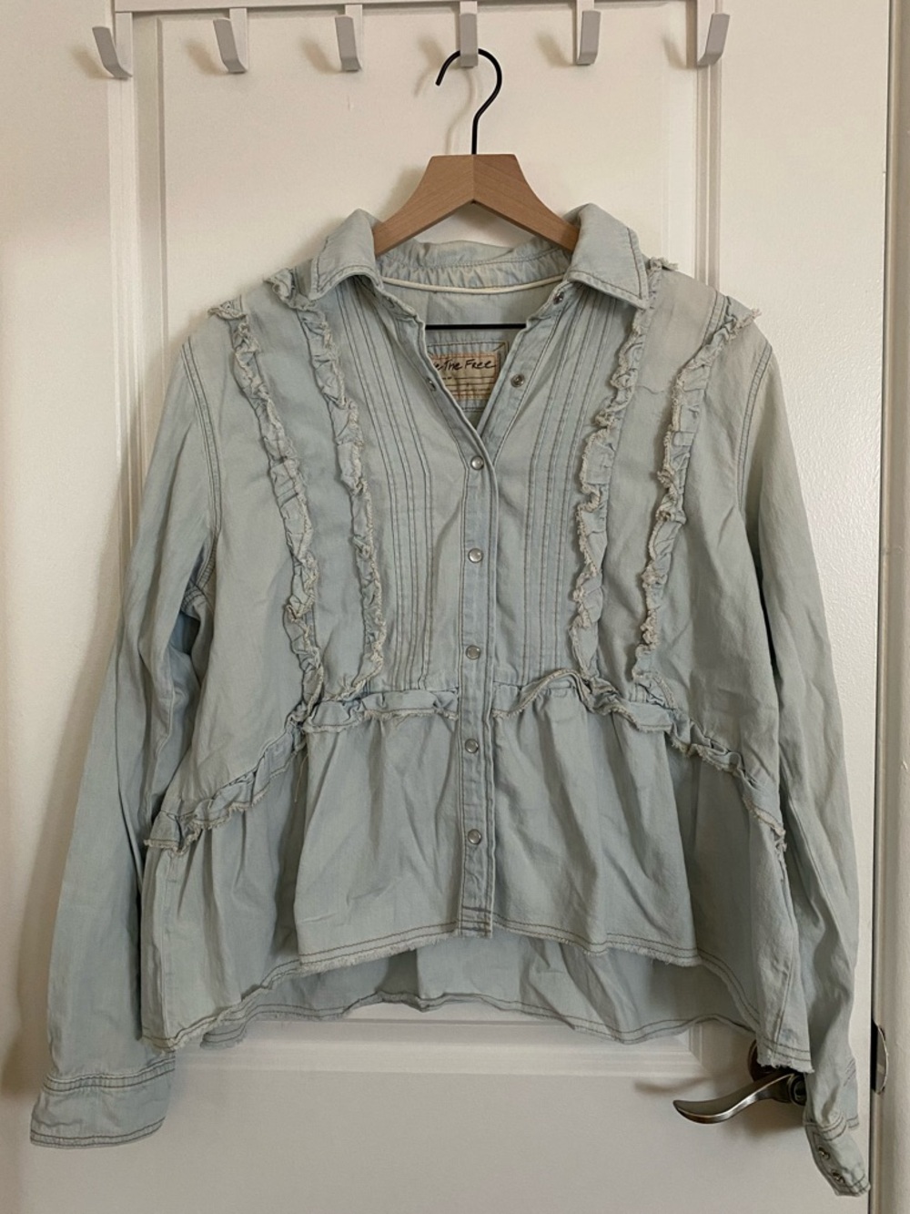 We The Free Denim Ruffle Peplum Button Down